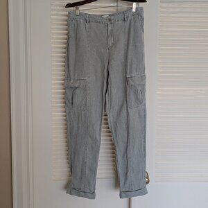 Nicole Miller Linen Blend Cargo Pants Size M Weathered Sage Green Cuffed MidRise